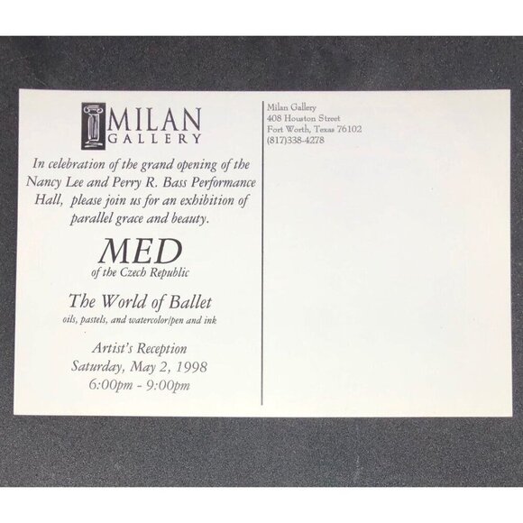 1998 Postcard Invitation to Artist's Reception The World of Ballet by MILAN MED - Picture 2 of 2